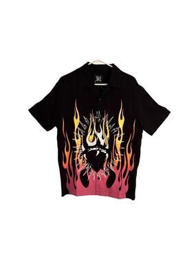 Ed Hardy Shirt Mens Size M Heart Skull Flame Button Up Black Gothic Tattoo NWT